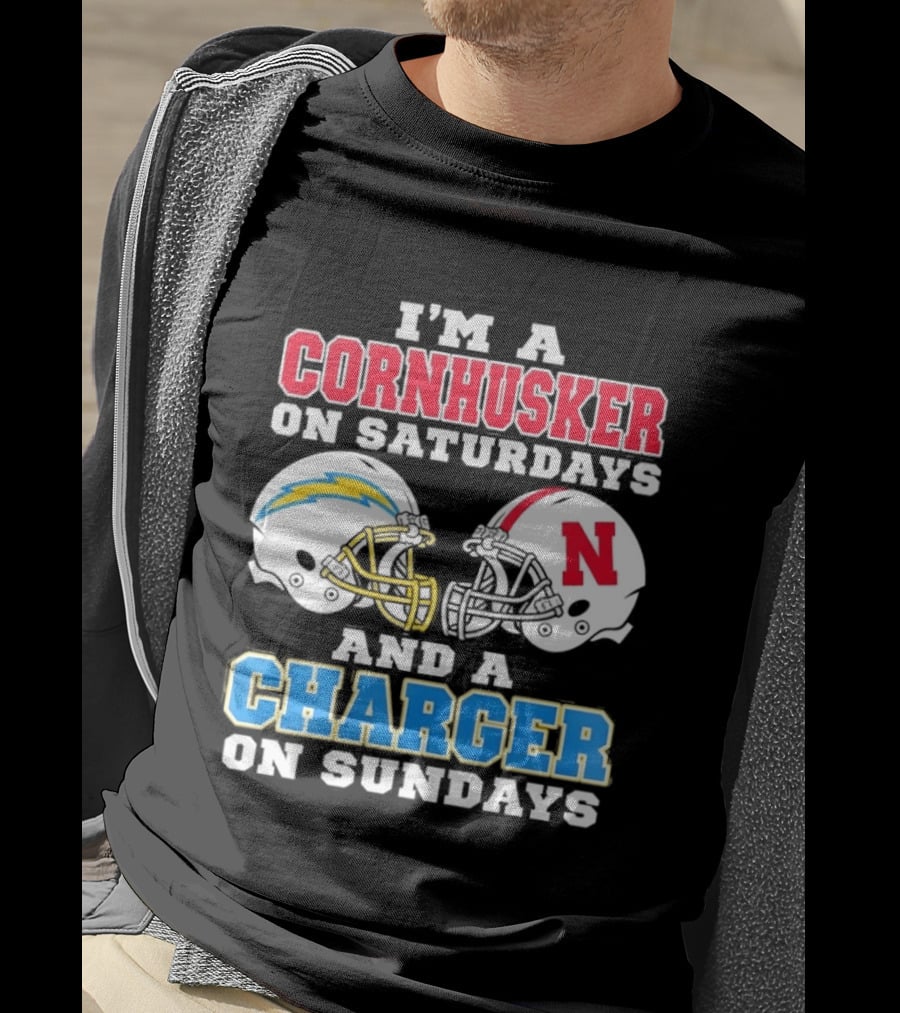 I'm A Cornhusker On Saturdays And A Charger On Sundays Football Fan Football Team Helmets T-Shirt