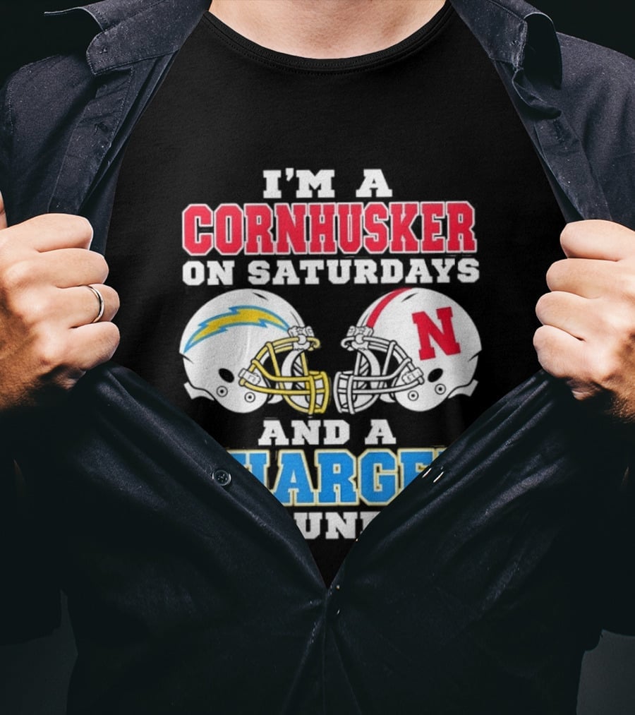 I'm A Cornhusker On Saturdays And A Charger On Sundays Football Fan Football Team Helmets T-Shirt