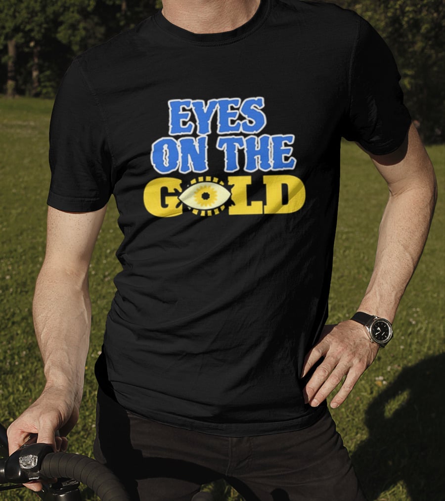 Eyes On The Gold Bold Eye Motif Yellow Blue T-Shirt