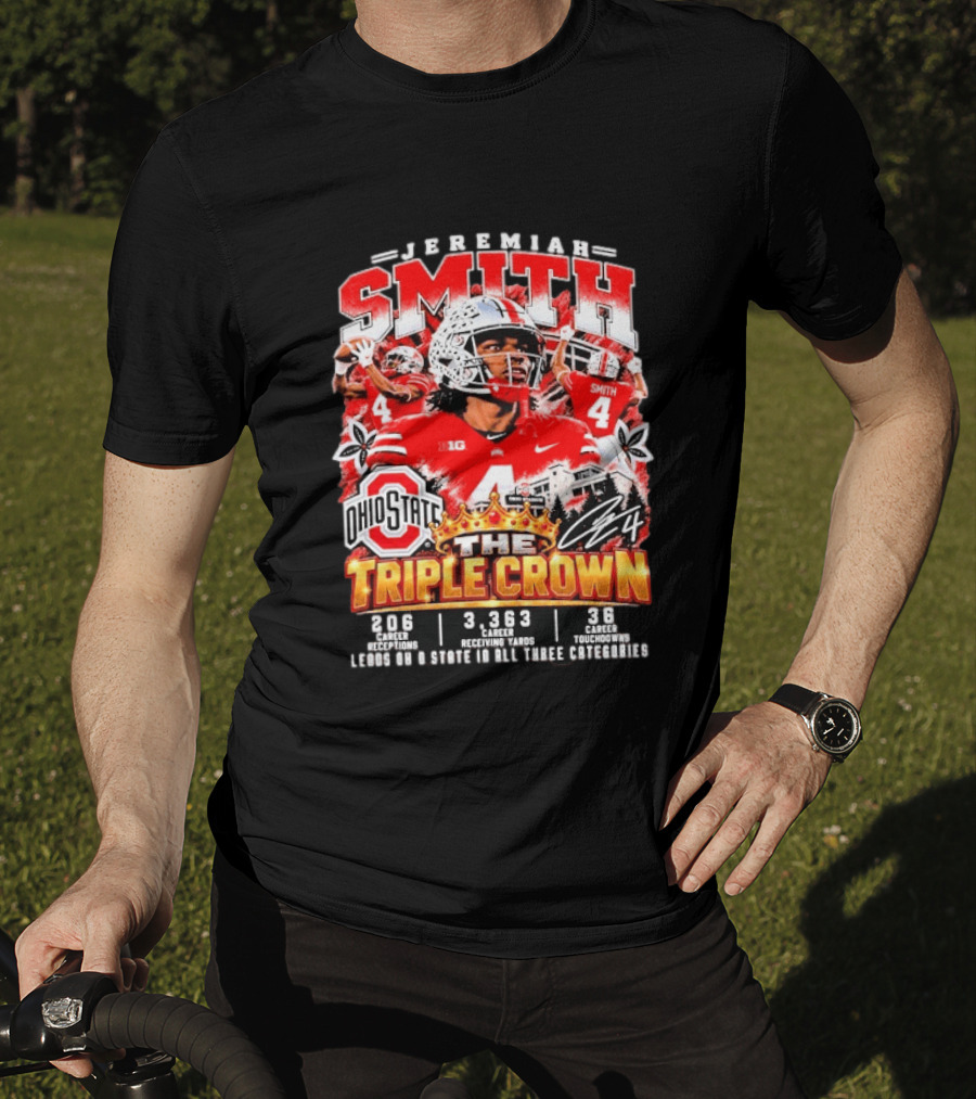 Jeremiah Smith Ohio State Buckeyes The Triple Crown 206 Receptions 3363 Yards 36 Touchdowns T-Shirt