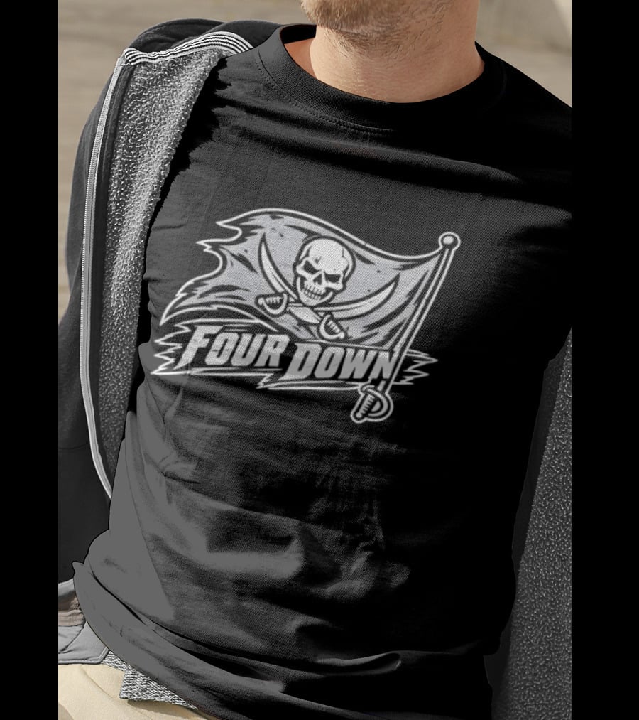 Tampa Bay Buccaneers Four Down Pirate Flag Skull Football T-Shirt