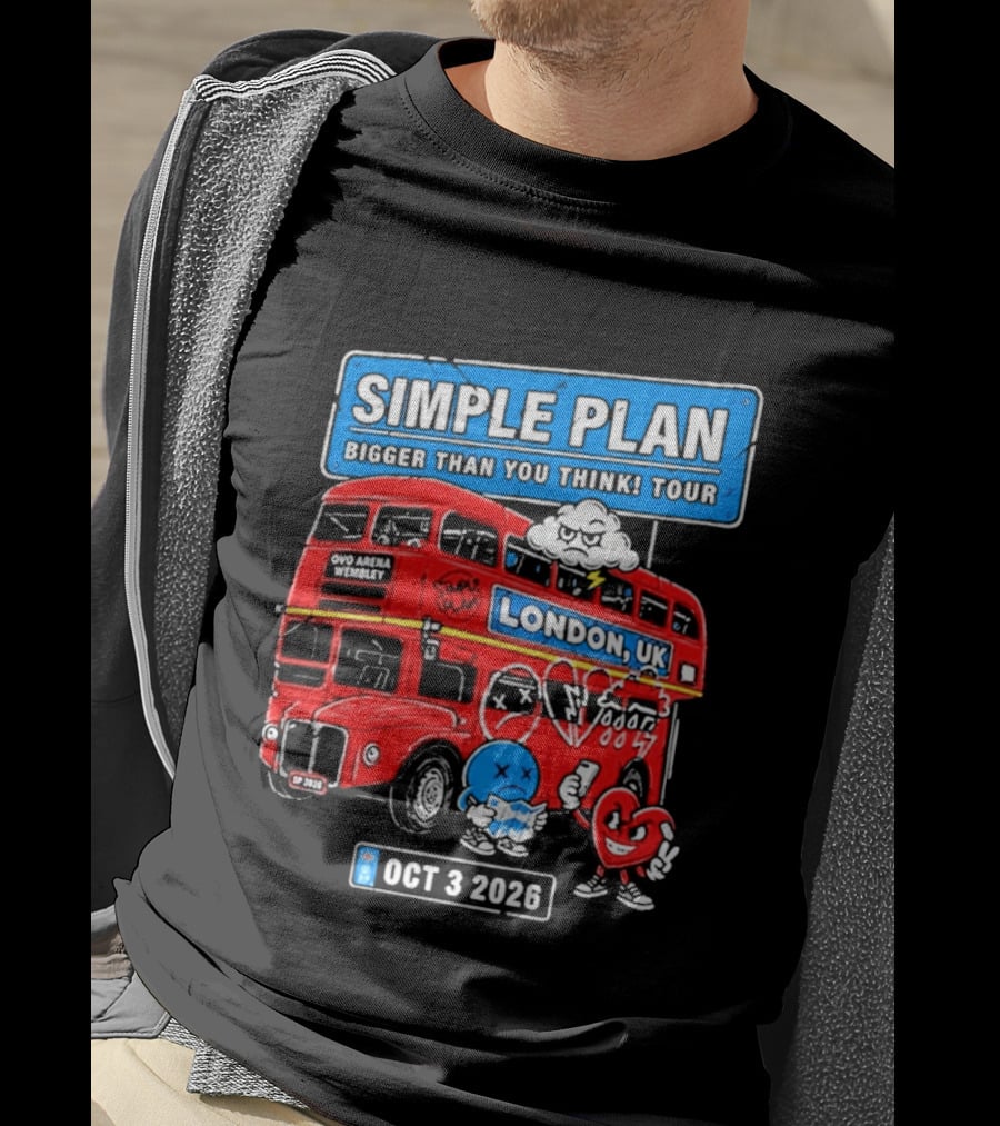 Simple Plan Bigger Than You Think Tour London UK Double Decker Oct 3 2026 T-Shirt