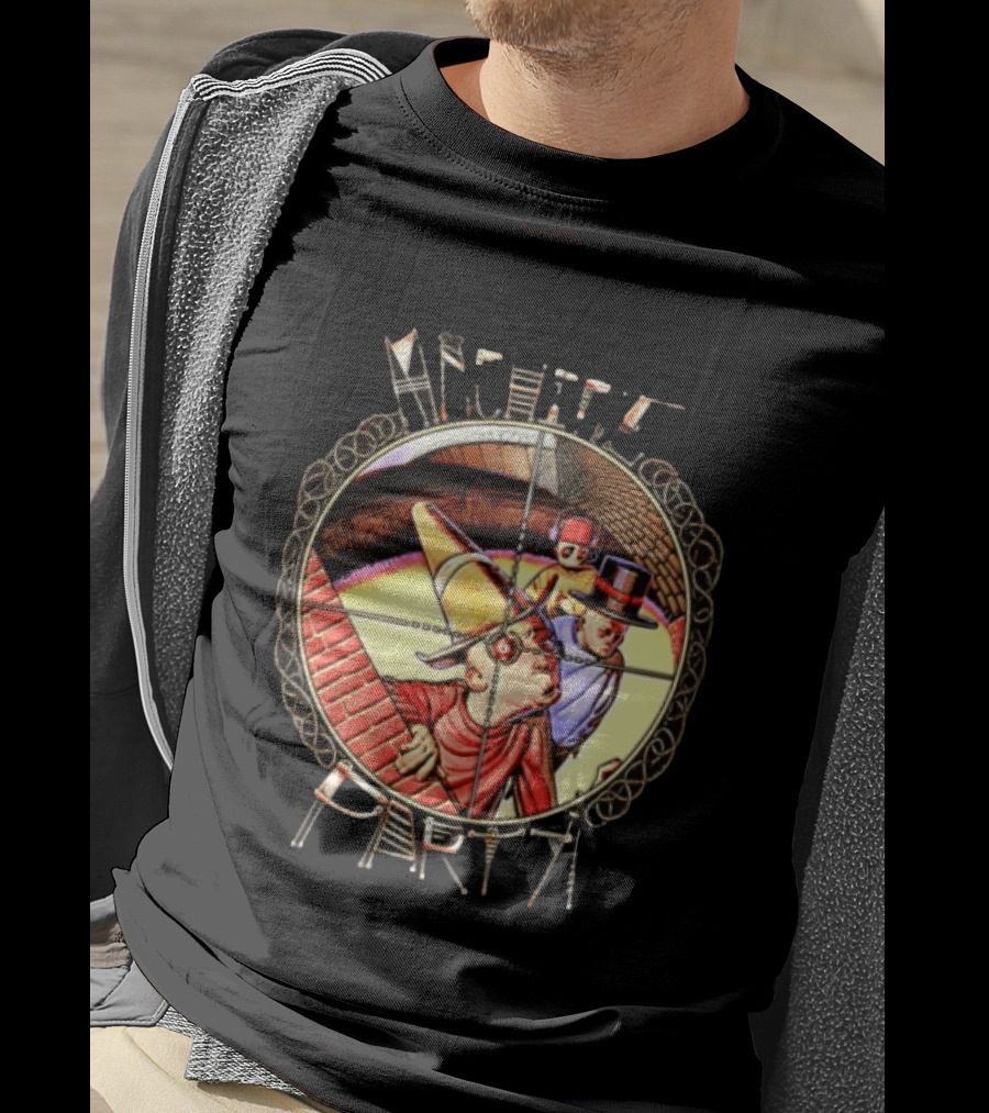 Machine Party Surreal Dark Fantasy Dystopian Vintage Cartoon Target Crosshair T-Shirt