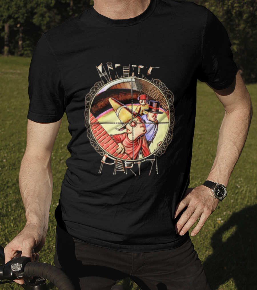Machine Party Surreal Dark Fantasy Dystopian Vintage Cartoon Target Crosshair T-Shirt