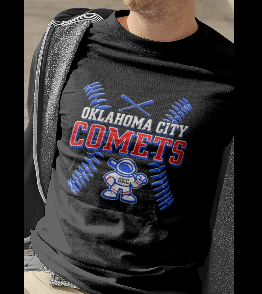 Oklahoma City Comets Baseball Team Mascot And Crossed Bats T-Shirt