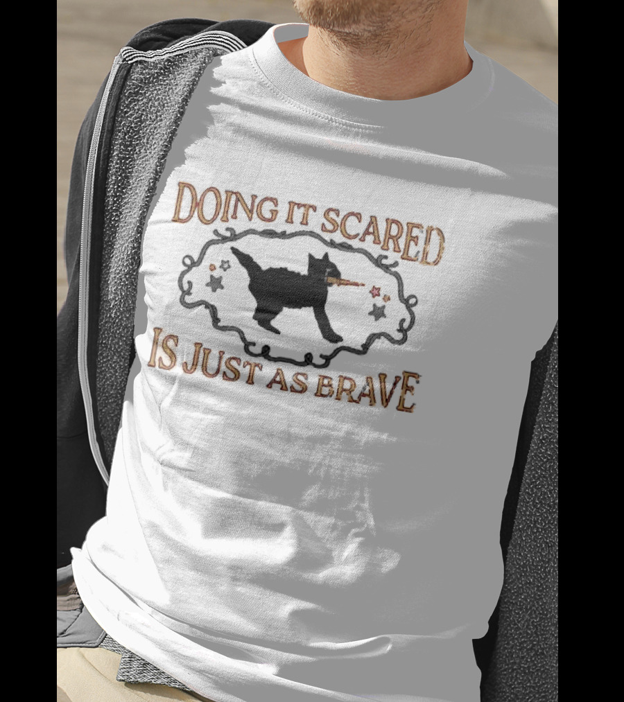 Doing It Scared Is Just As Brave Black Cat Stars Halloween T-Shirt