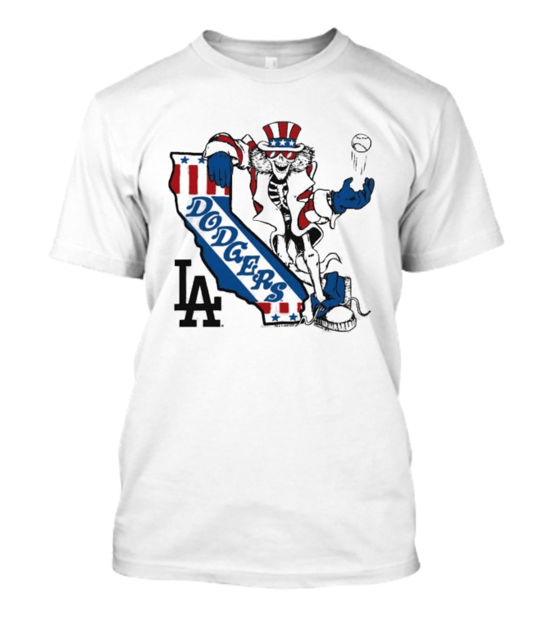 Grateful Dead Los Angeles Dodgers Skeleton Uncle Sam Baseball California LA T-Shirt