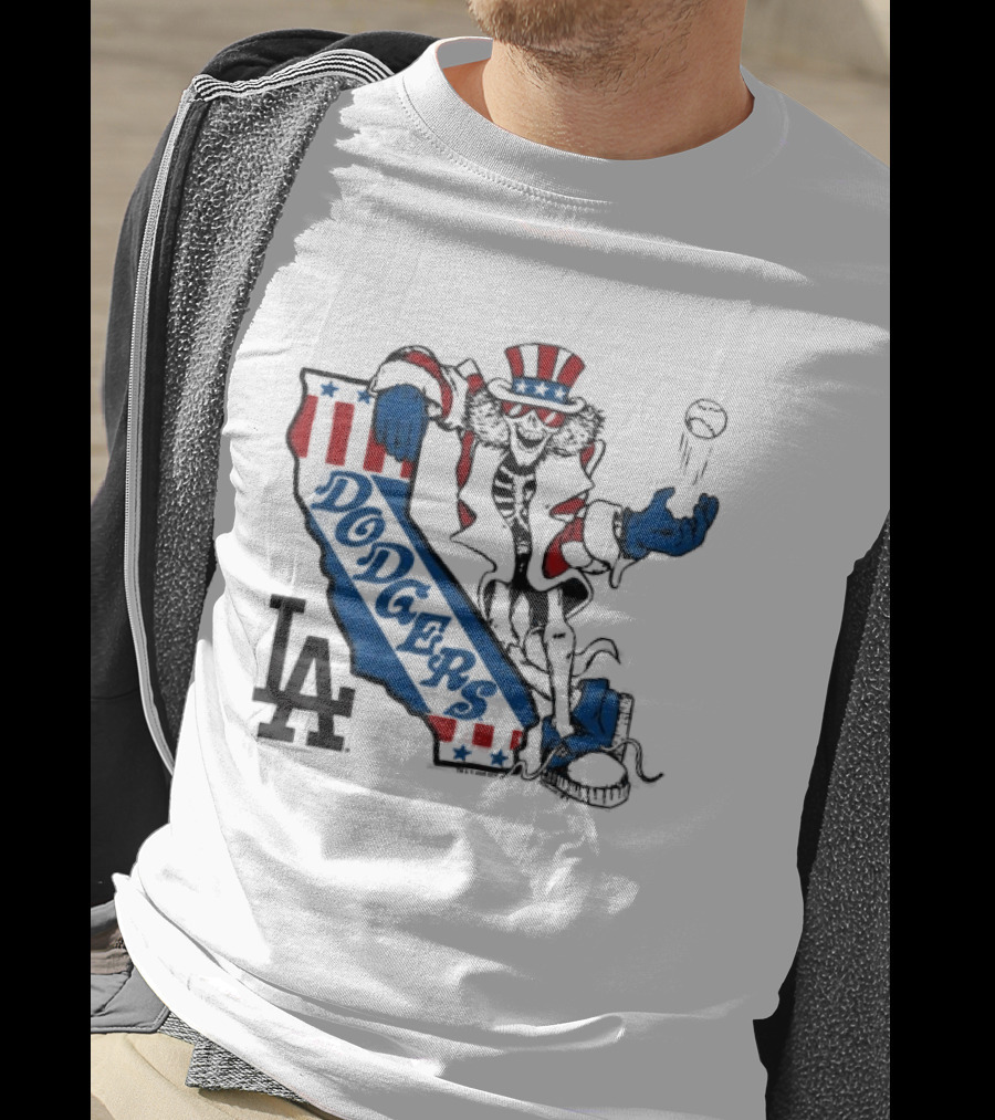 Grateful Dead Los Angeles Dodgers Skeleton Uncle Sam Baseball California LA T-Shirt