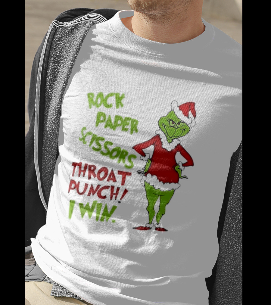 Grinch Rock Paper Scissors Throat Punch I Win Christmas 2026 T-Shirt