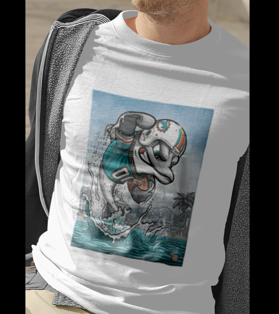 Miami Dolphins Garo Yepremian Fins Up 1972 Cartoon Dolphin Helmet Football T-Shirt