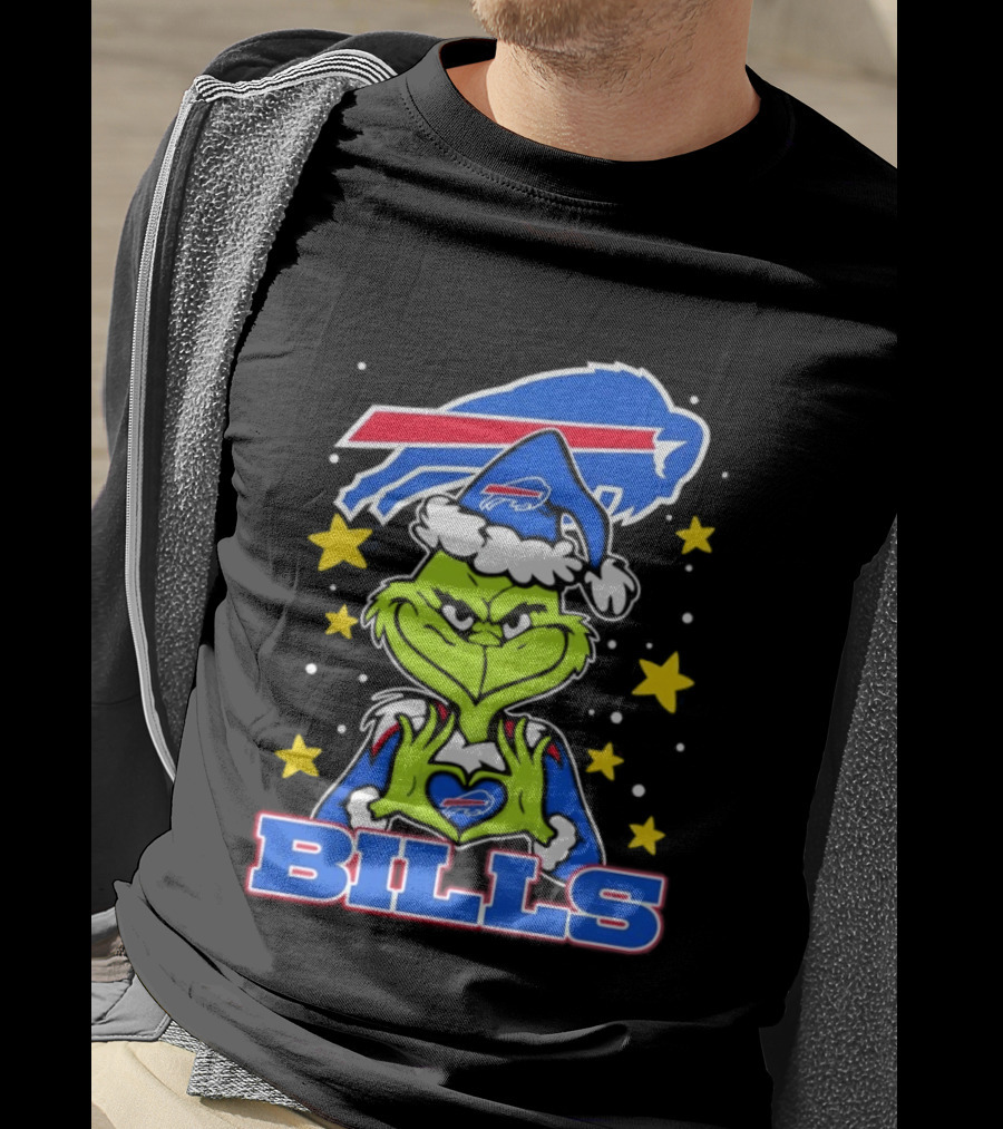 Grinch Heart Hands Christmas Buffalo Bills Football Holiday T-Shirt