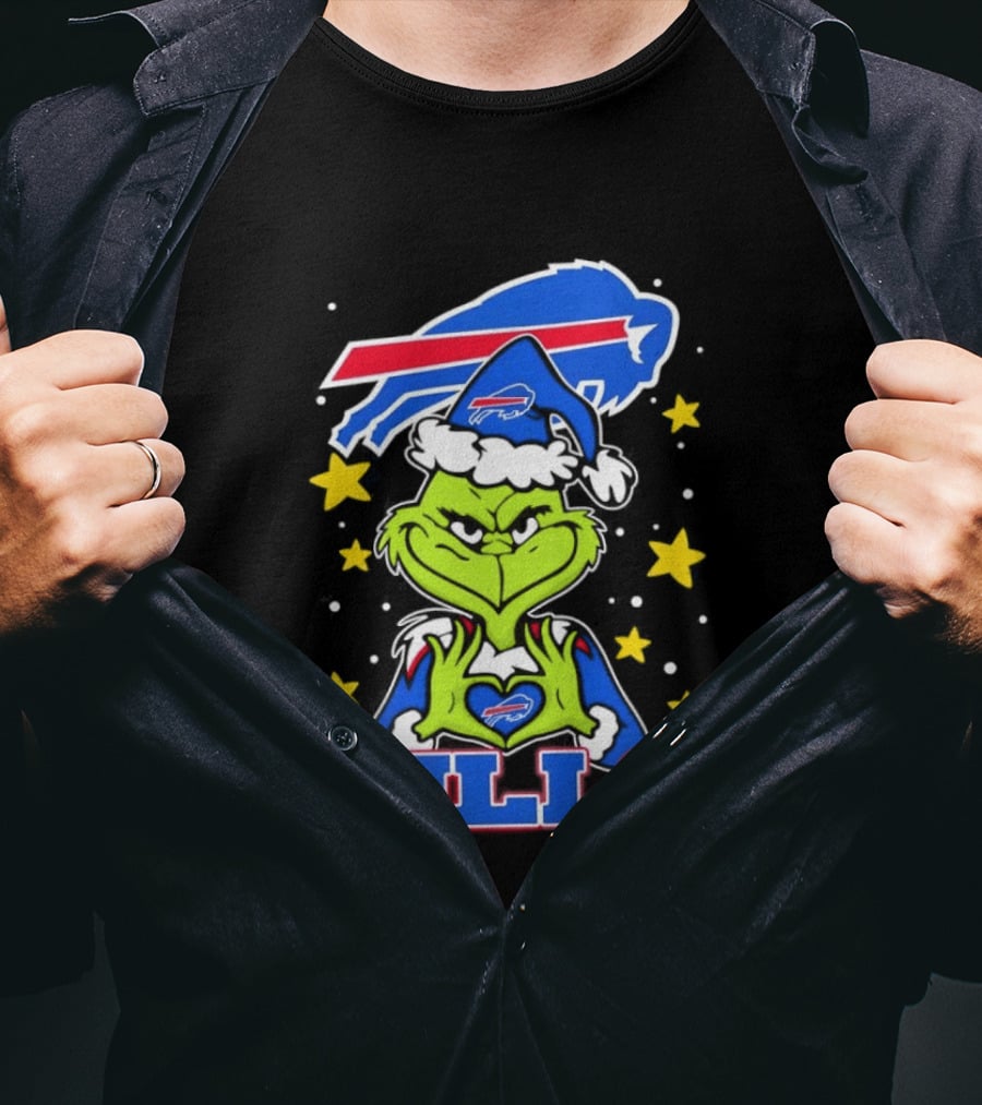 Grinch Heart Hands Christmas Buffalo Bills Football Holiday T-Shirt