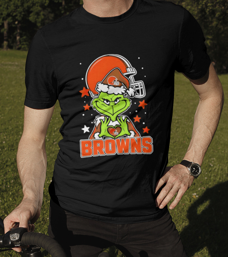 Grinch Heart Love Cleveland Browns Christmas Football T-Shirt