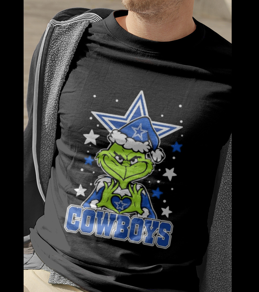 Grinch Hands Heart Love Dallas Cowboys Football Christmas T-Shirt