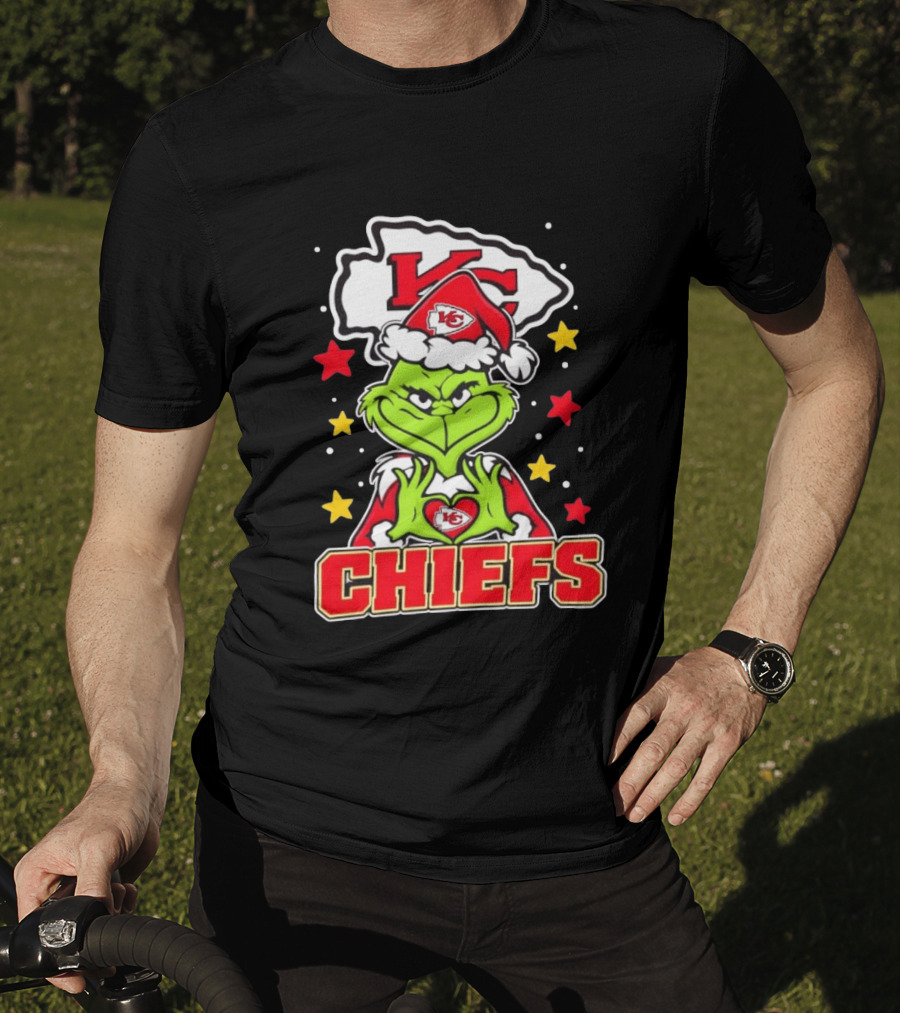 Grinch Heart Love Kansas City Chiefs Christmas Football T-Shirt