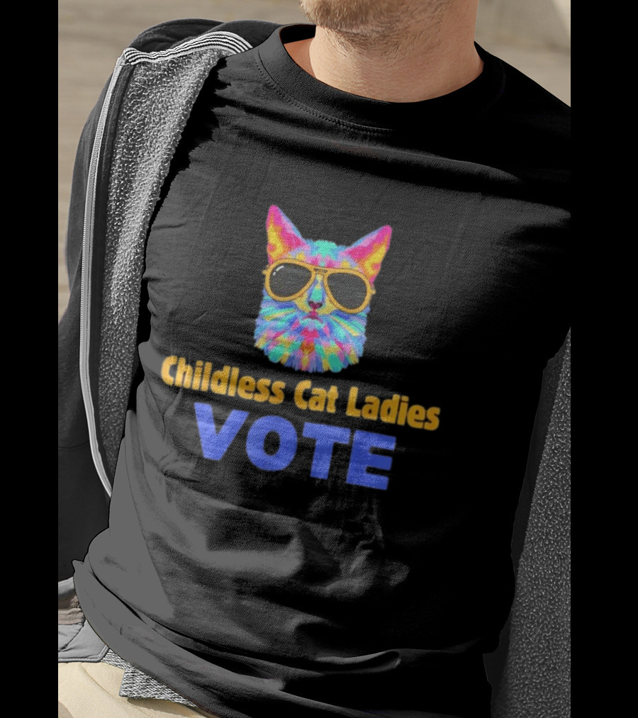 Childless Cat Ladies Vote Colorful Cool Cat Sunglasses T-Shirt