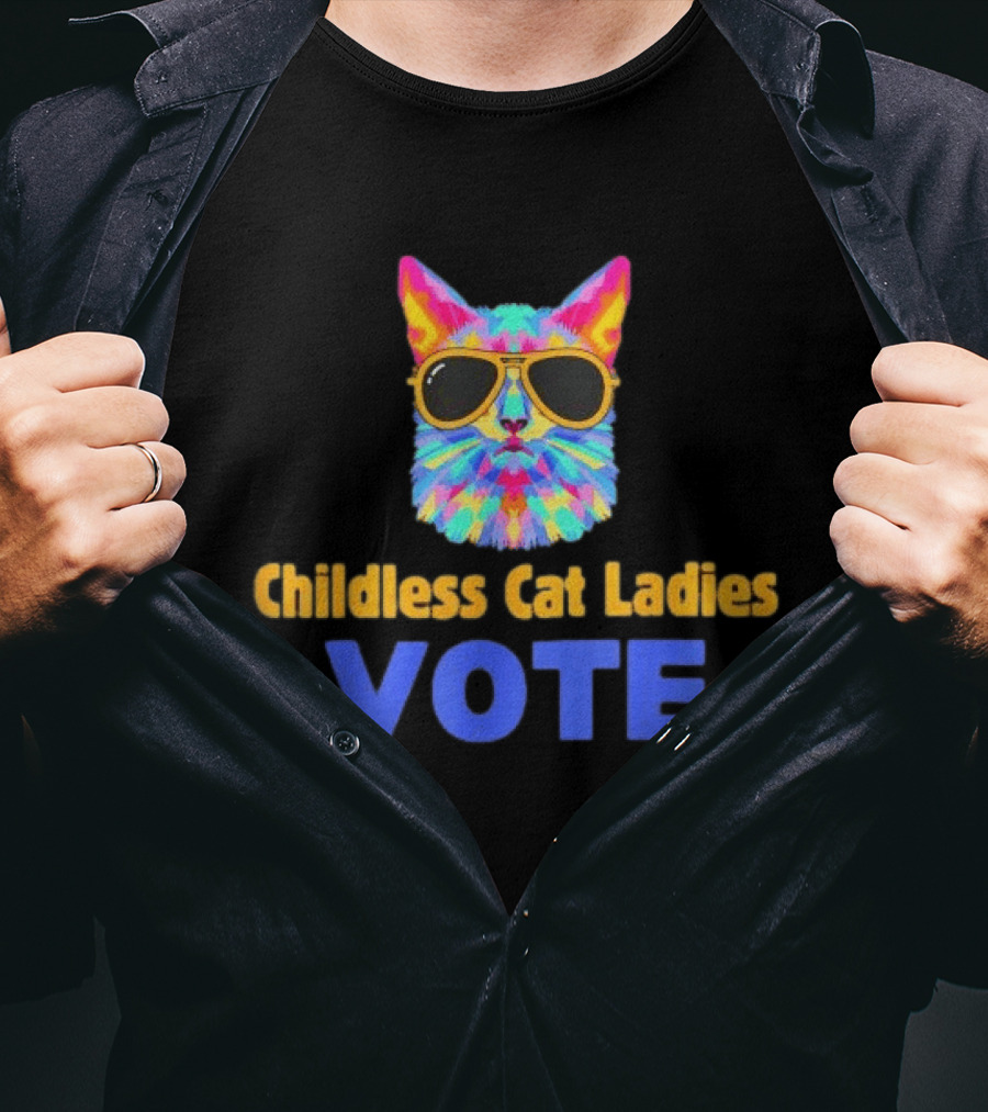 Childless Cat Ladies Vote Colorful Cool Cat Sunglasses T-Shirt