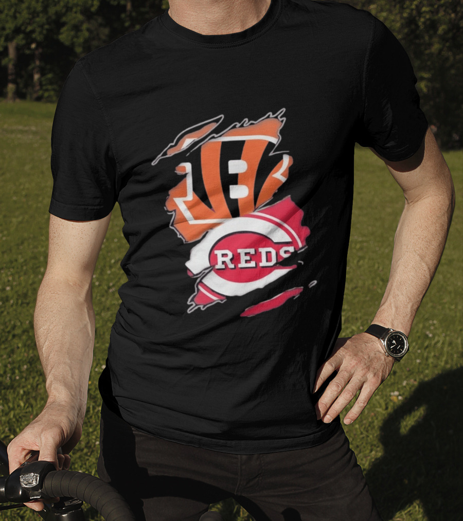 Cincinnati Bengals Reds Distressed Logo Sports Fusion T-Shirt