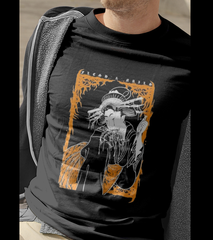 Distant Flesh And Falls Geisha Vintage Oriental Motif T-Shirt