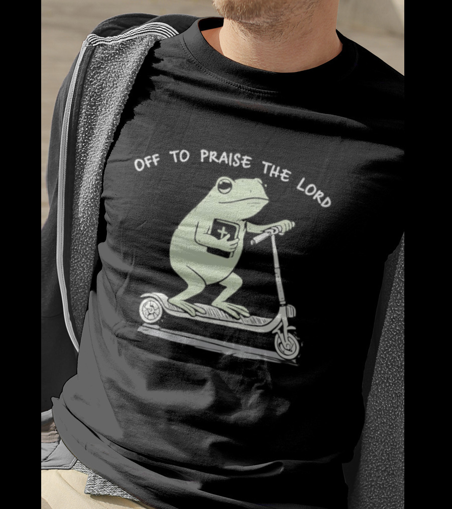 Off To Praise The Lord Frog On Scooter T-Shirt