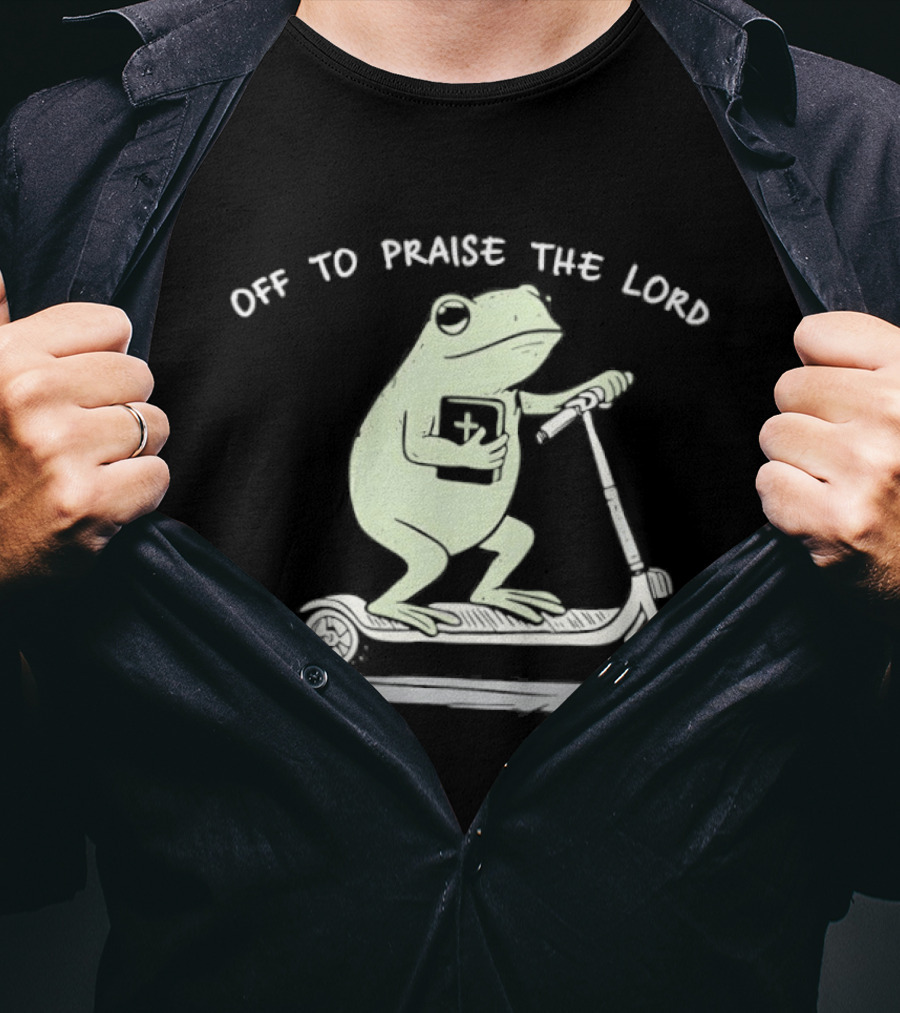 Off To Praise The Lord Frog On Scooter T-Shirt