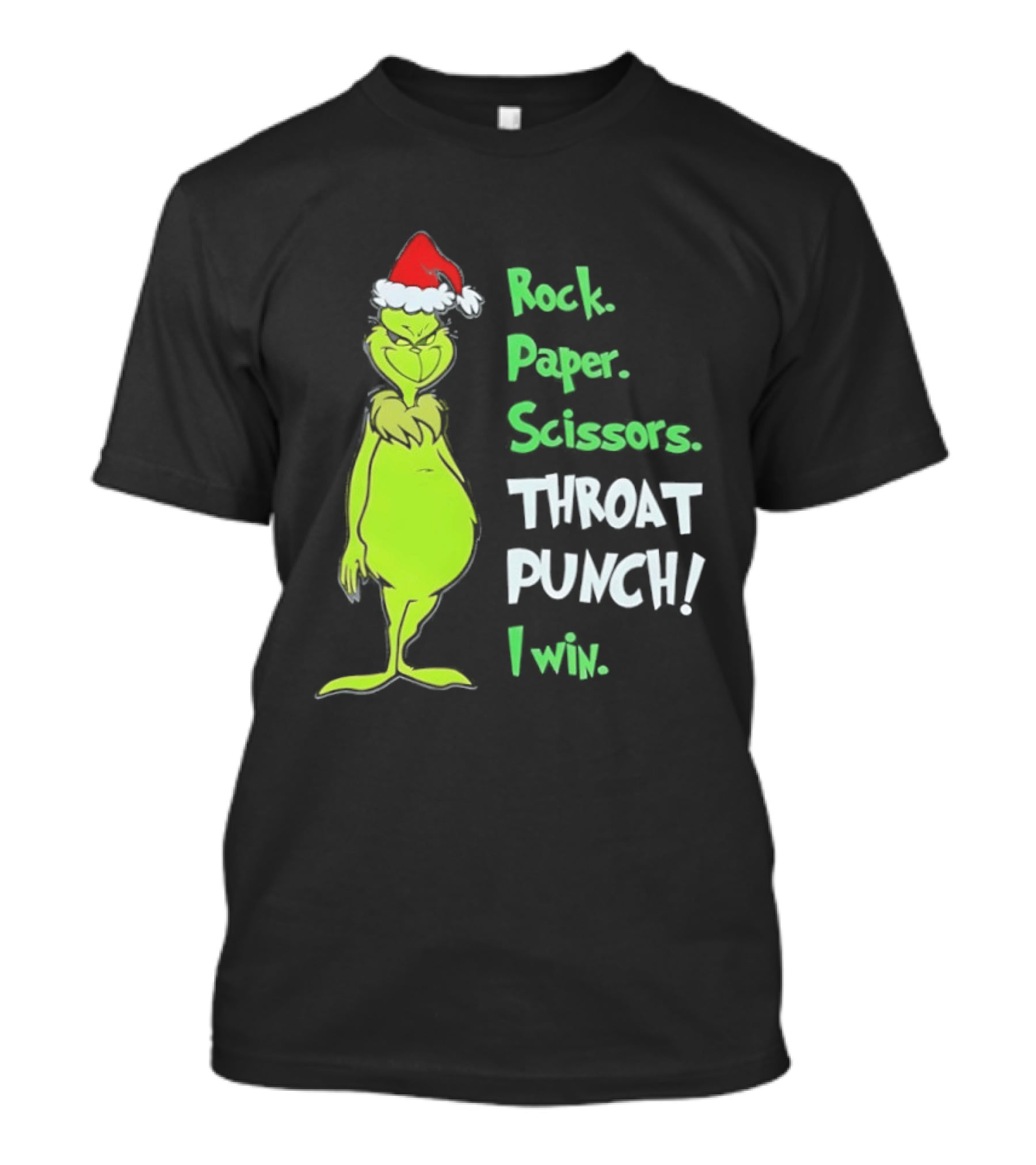 Rock Paper Scissors Throat Punch I Win Grinch With Santa Hat T-Shirt