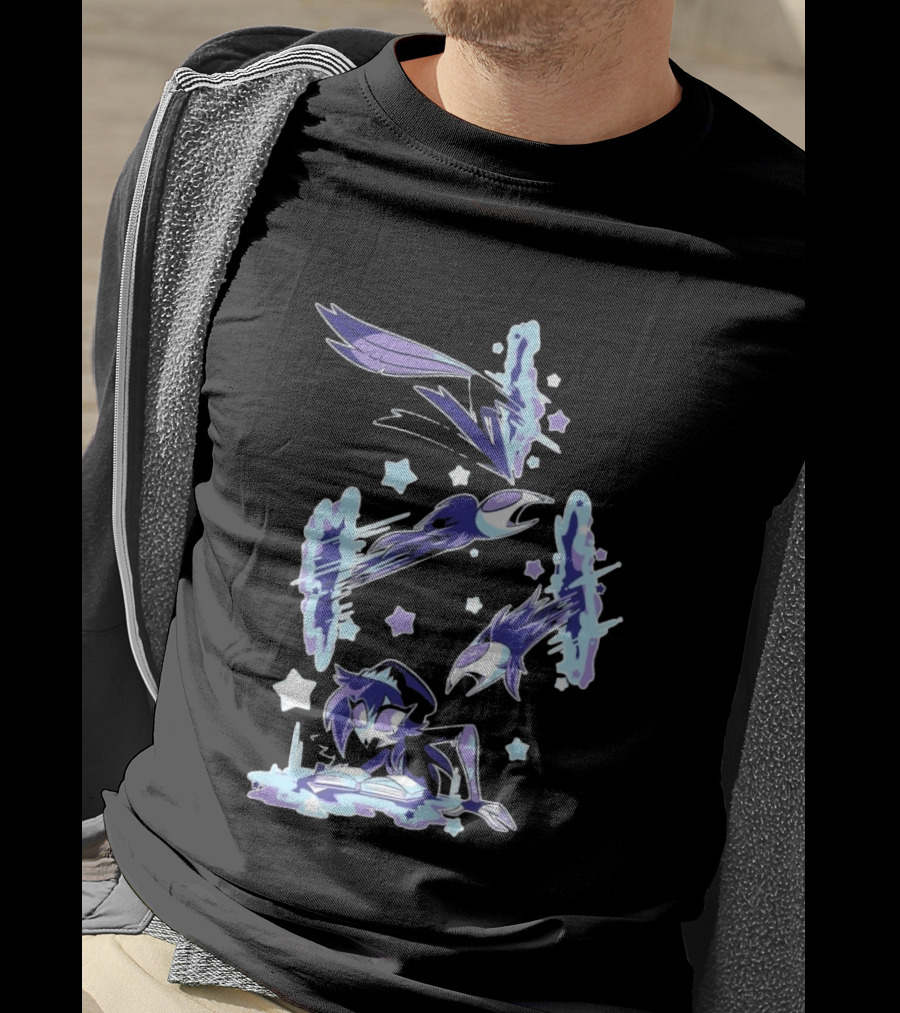 Shark Robot Octavia Portal Animated Illustration With Stars And Blue Avian T-Shirt