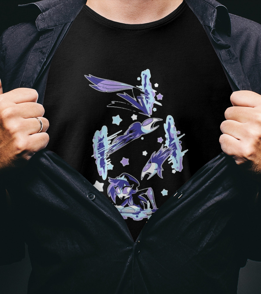 Shark Robot Octavia Portal Animated Illustration With Stars And Blue Avian T-Shirt