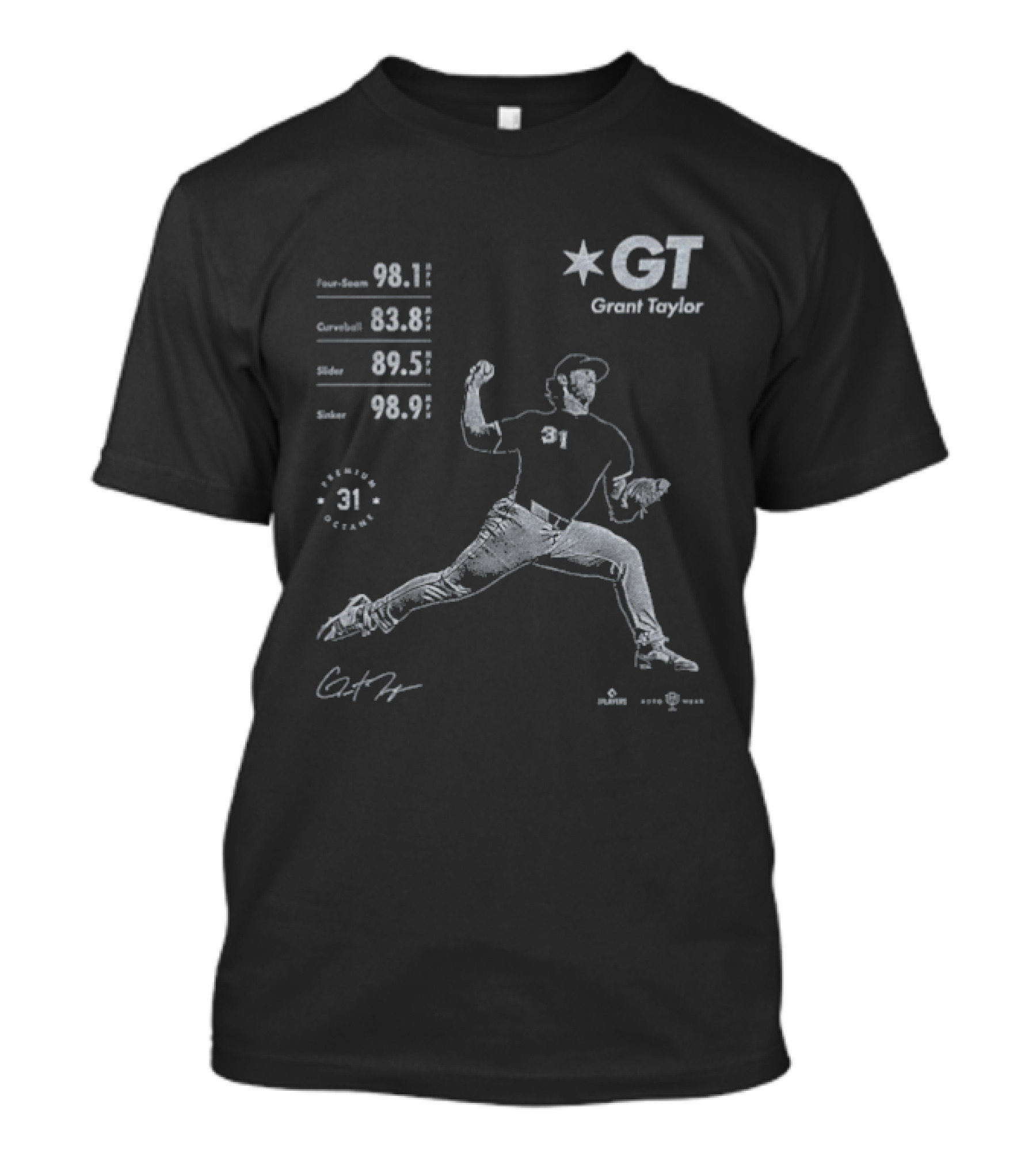Grant Taylor GT Baseball Pitcher Statistics Graphic 31 T-Shirt