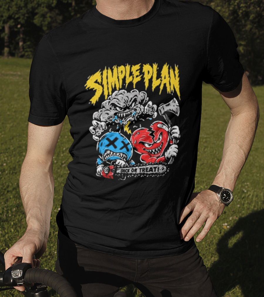 Simple Plan Halloween Trick Or Treat Monsters Axes T-Shirt