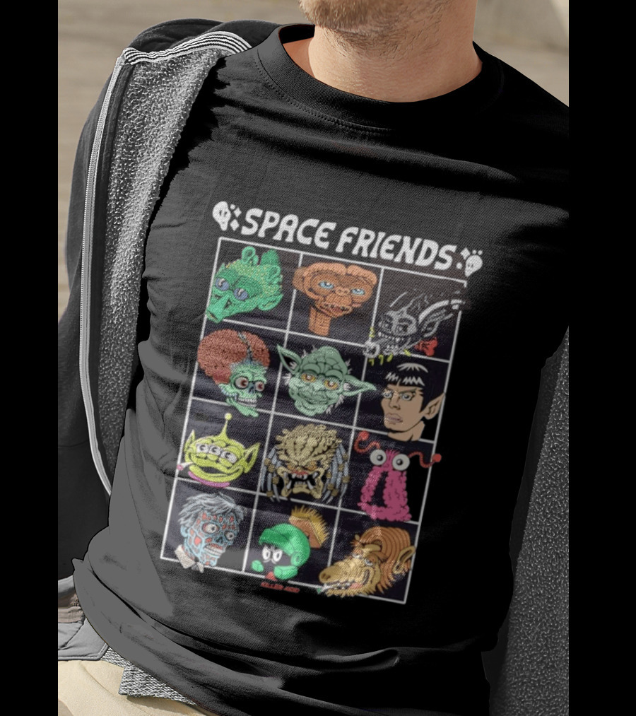 Space Friends Killer Acid Sci Fi Collage Alien Monster Characters T-Shirt
