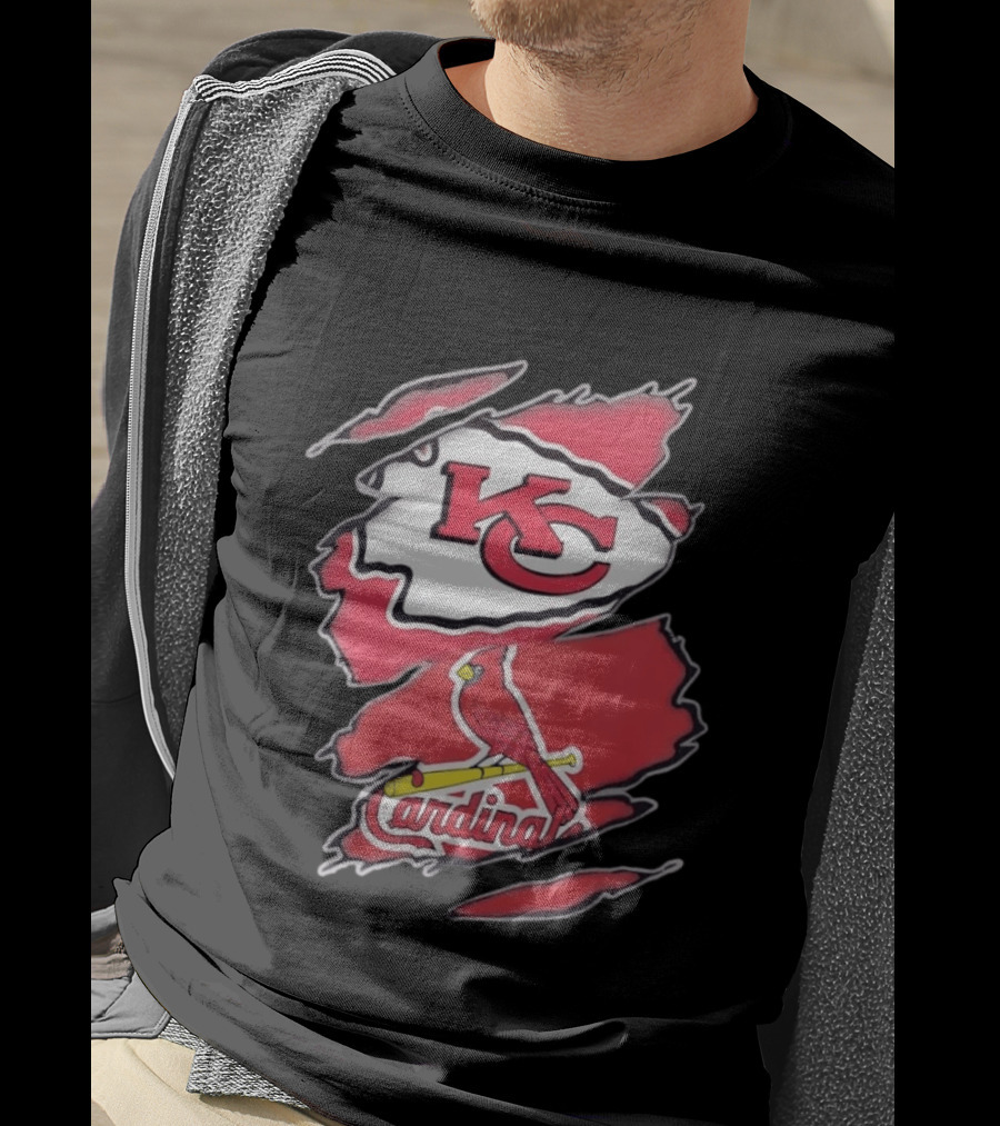 Kansas City Chiefs St Louis Cardinals Torn Fabric Logo Chiefs Cardinals Fan T-Shirt