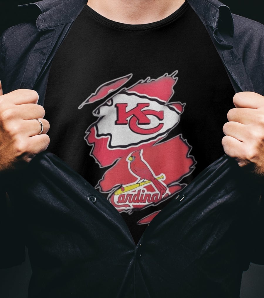Kansas City Chiefs St Louis Cardinals Torn Fabric Logo Chiefs Cardinals Fan T-Shirt