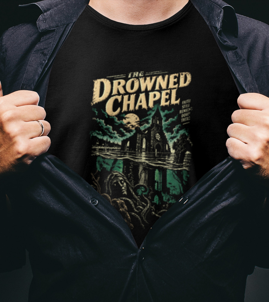 The Drowned Chapel Gothic Cathedral Moonlit Scene T-Shirt