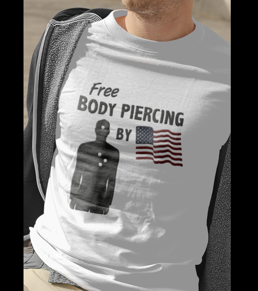 Free Body Piercing By Bullet Holes USA Flag T-Shirt