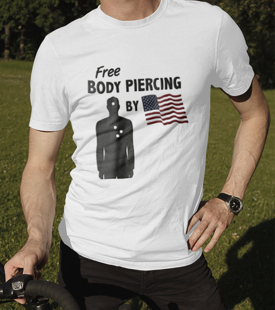 Free Body Piercing By Bullet Holes USA Flag T-Shirt
