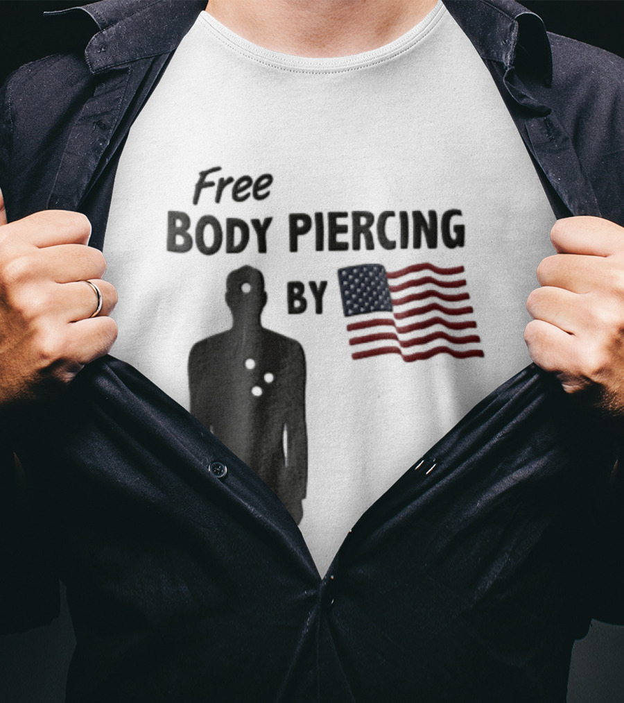 Free Body Piercing By Bullet Holes USA Flag T-Shirt
