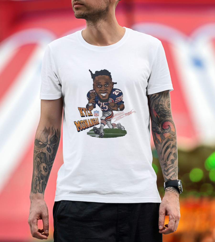 Kyle Monangai No 25 Chicago Bears Caricature Football T-Shirt