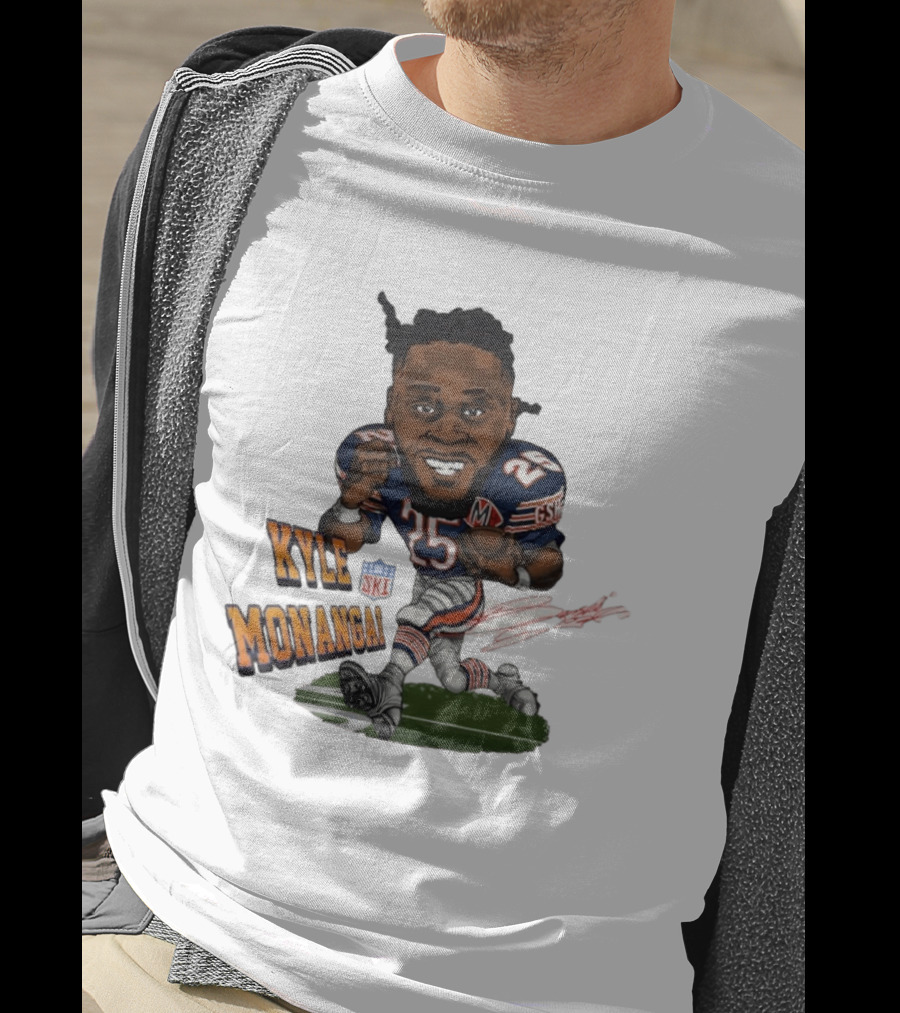 Kyle Monangai No 25 Chicago Bears Caricature Football T-Shirt