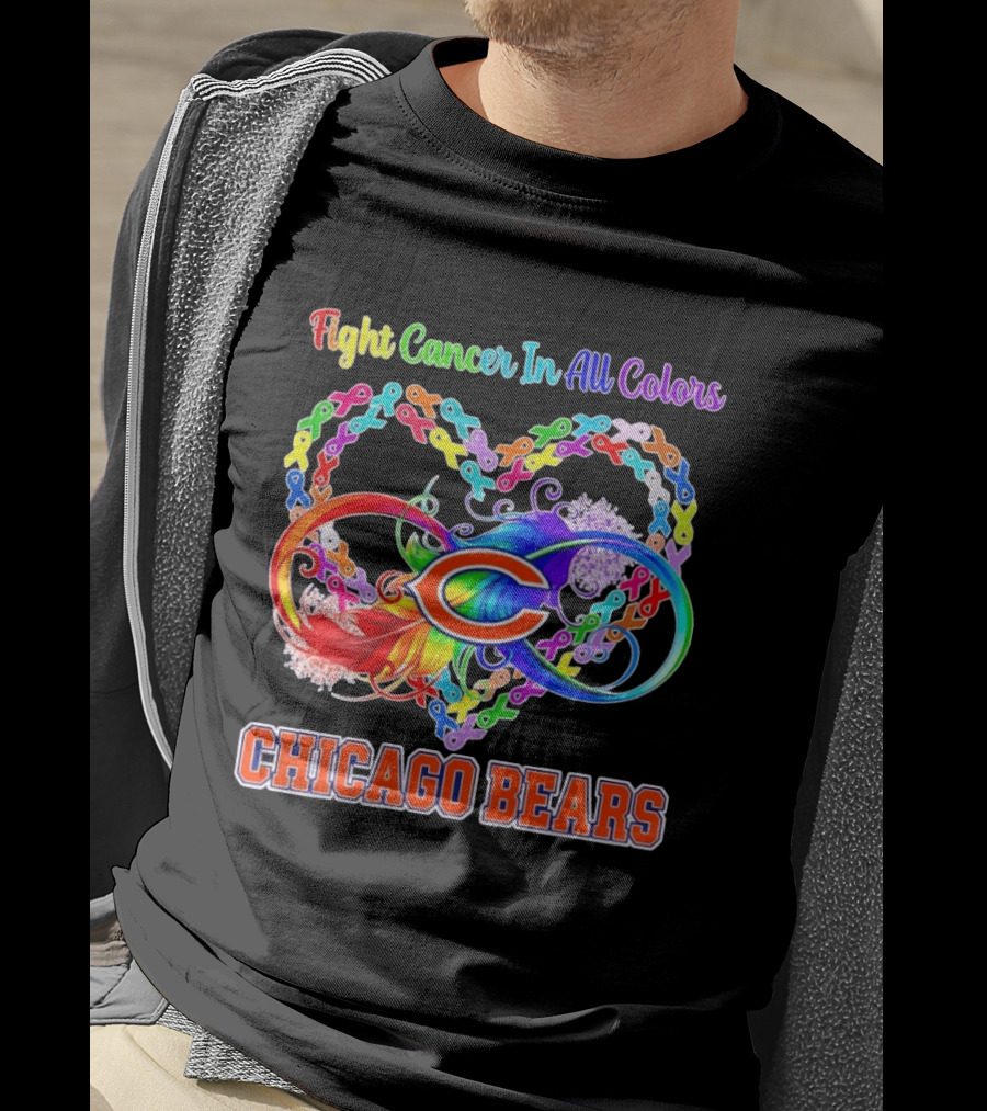 Chicago Bears Fight Cancer In All Colors Heart Ribbon Awareness T-Shirt