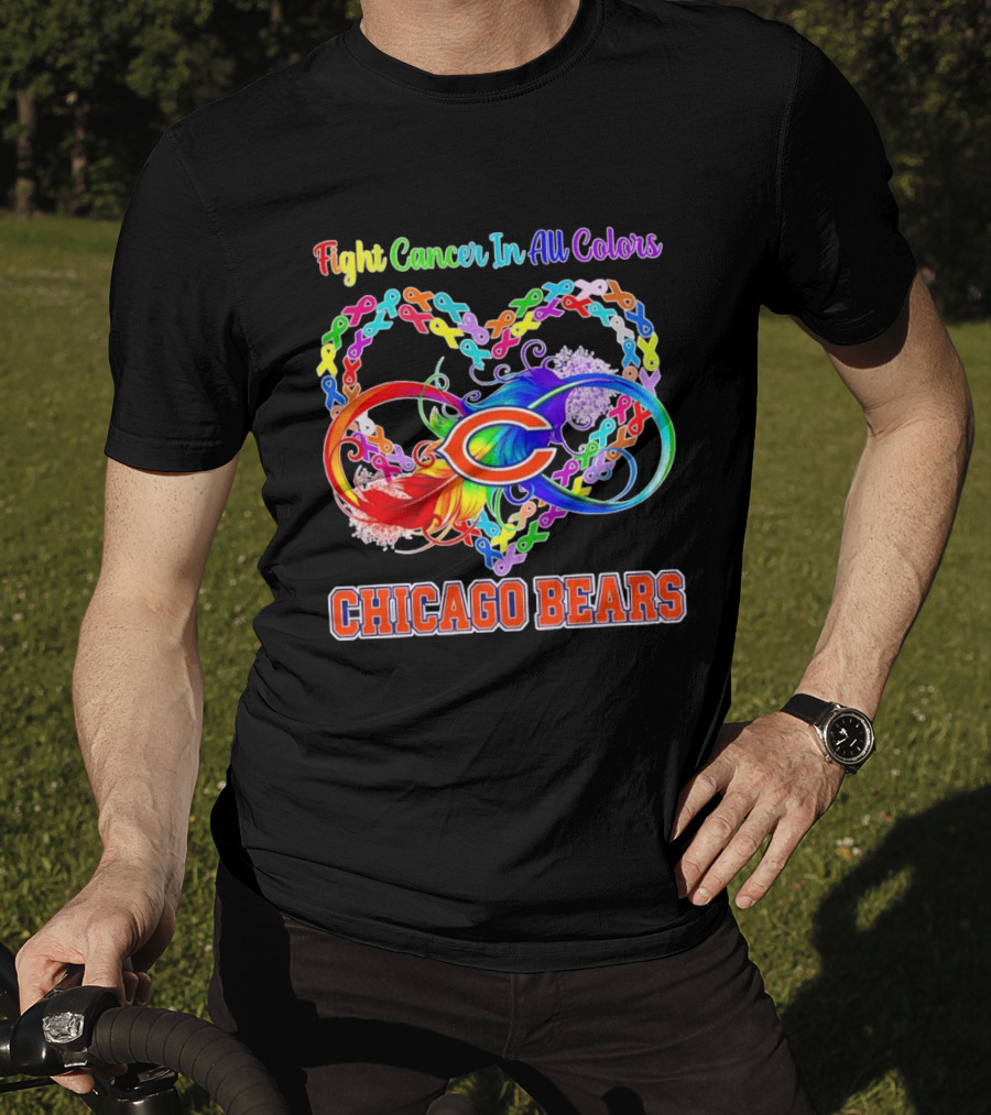 Chicago Bears Fight Cancer In All Colors Heart Ribbon Awareness T-Shirt