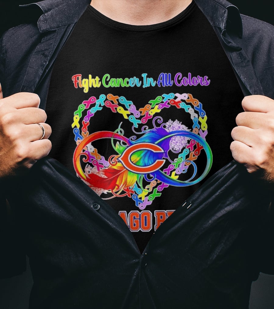 Chicago Bears Fight Cancer In All Colors Heart Ribbon Awareness T-Shirt