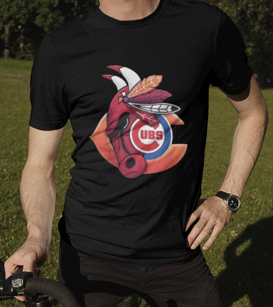 Chicago Bears Cubs Red Bull Native American Headdress T-Shirt