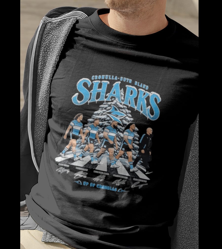 Cronulla Sutherland Sharks Up Up Cronulla Abbey Road Christmas Signatures T-Shirt