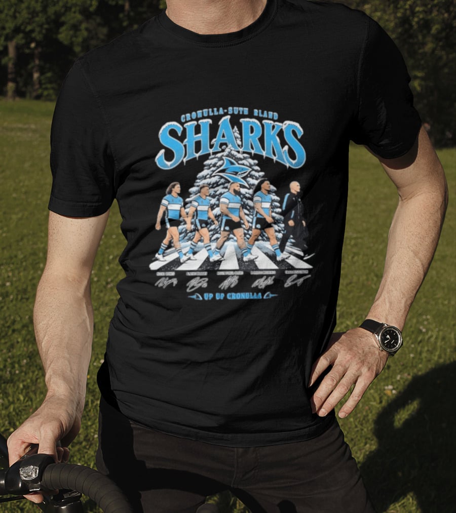 Cronulla Sutherland Sharks Up Up Cronulla Abbey Road Christmas Signatures T-Shirt