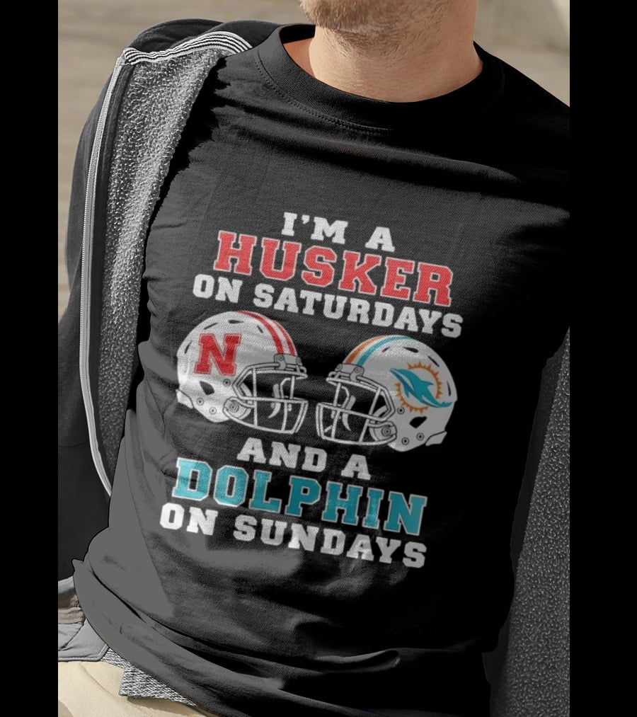 Husker Saturdays And Dolphin Sundays Football Fan Gear T-Shirt