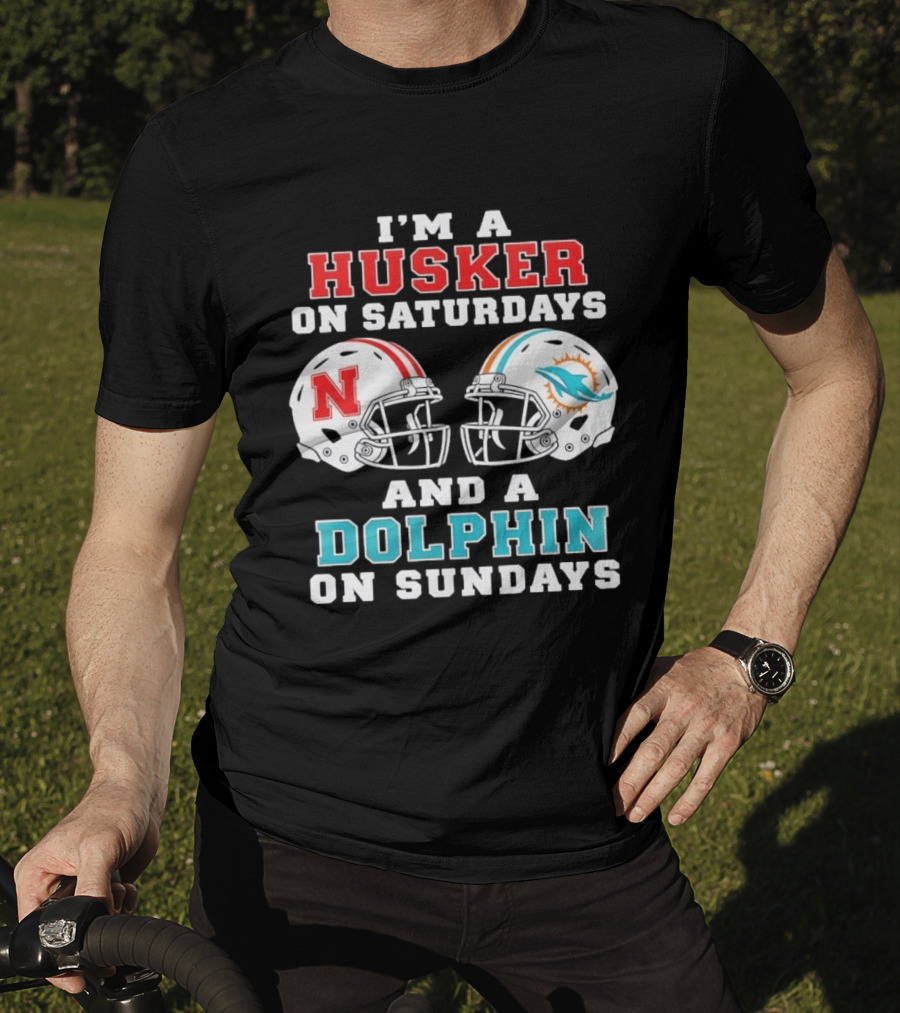 Husker Saturdays And Dolphin Sundays Football Fan Gear T-Shirt