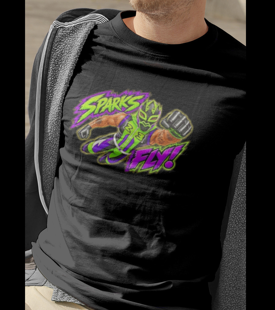 Elijah Sparks Fly Wrestling Luchador Action Green Purple Masked Superhero T-Shirt