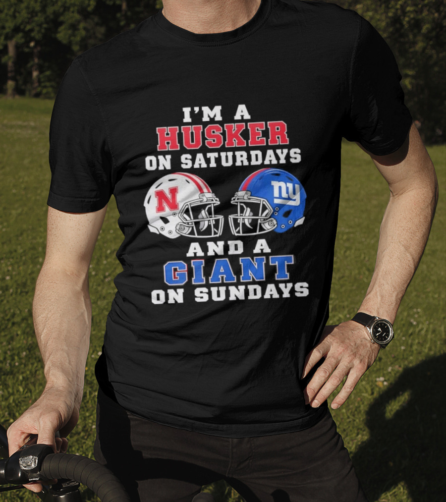 I'm A Husker On Saturdays And A Giant On Sundays Football Helmets T-Shirt