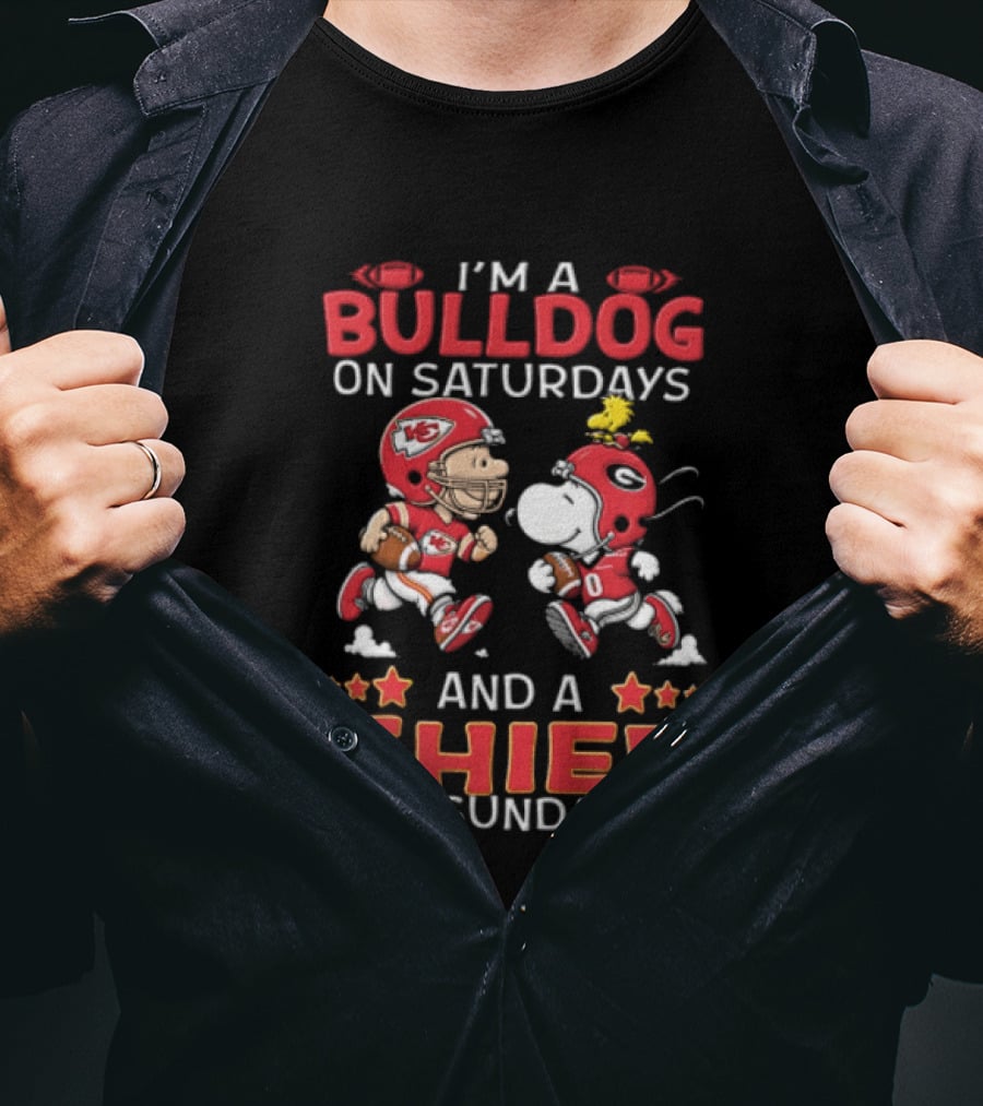 I'm A Bulldog On Saturdays And A Chief On Sundays Charlie Brown Snoopy Woodstock T-Shirt